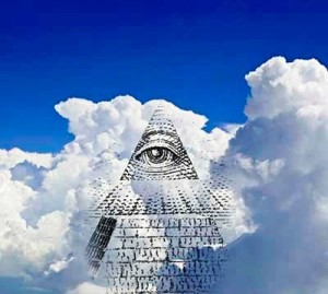 All seeing eye in clouds